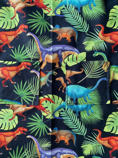 Reversible Child Apron with Pockets Featuring Dinosaurs