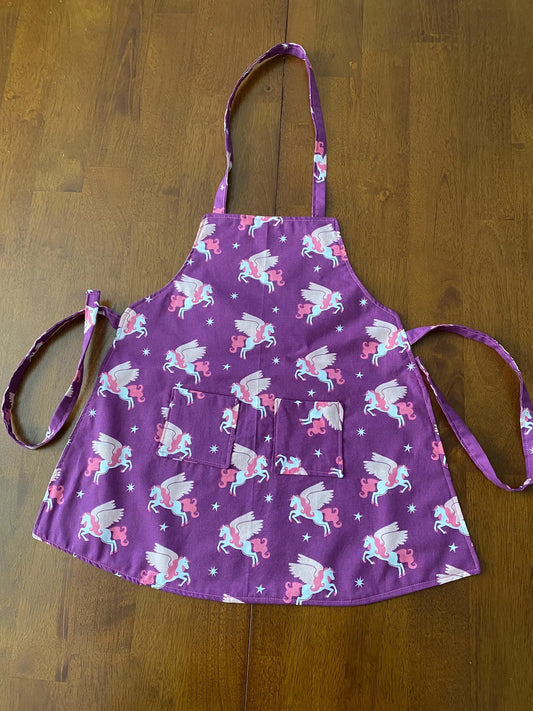 Reversible Child Apron with Pockets Featuring Pegasus