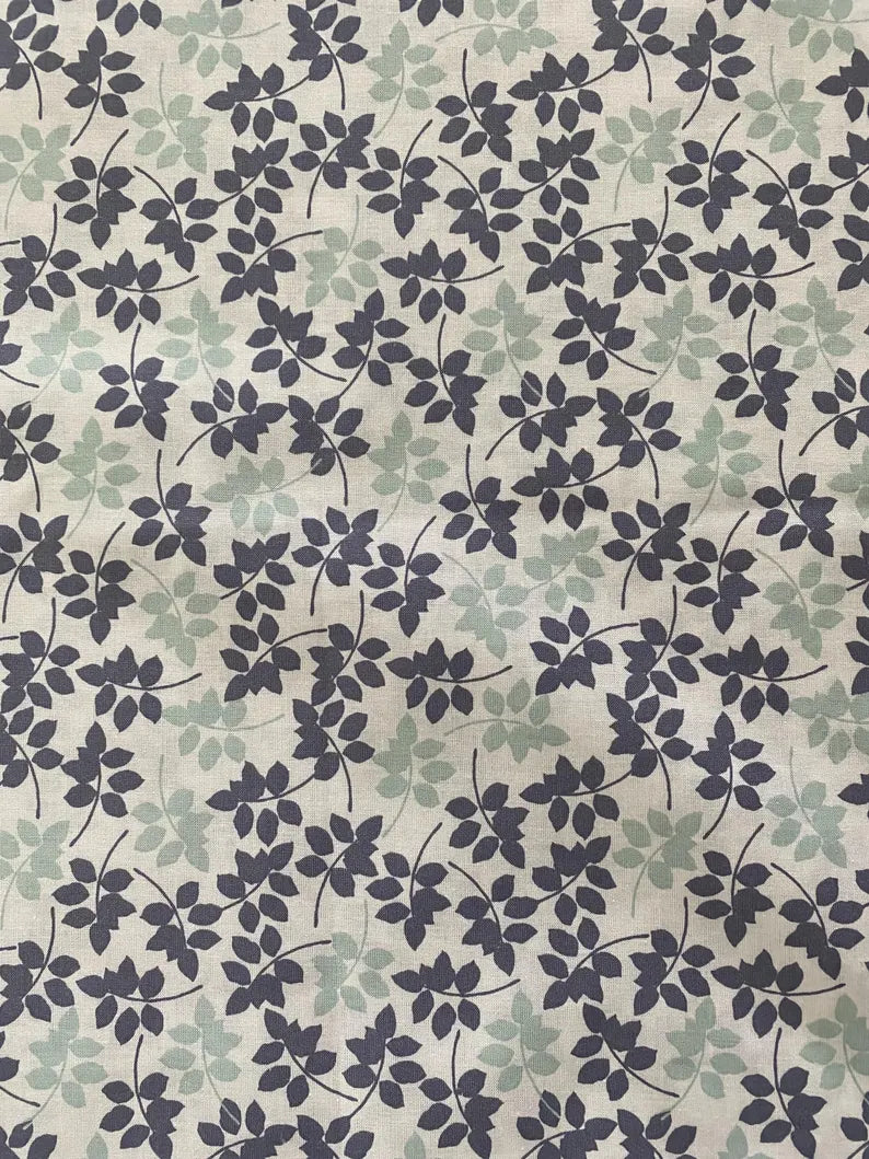 Handmade Standard/Queen Size Pillowcase with Grey and Green Leaves