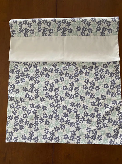 Handmade Standard/Queen Size Pillowcase with Grey and Green Leaves