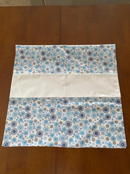 Handmade Standard/Queen Size Pillowcase with Blue and Brown Flowers