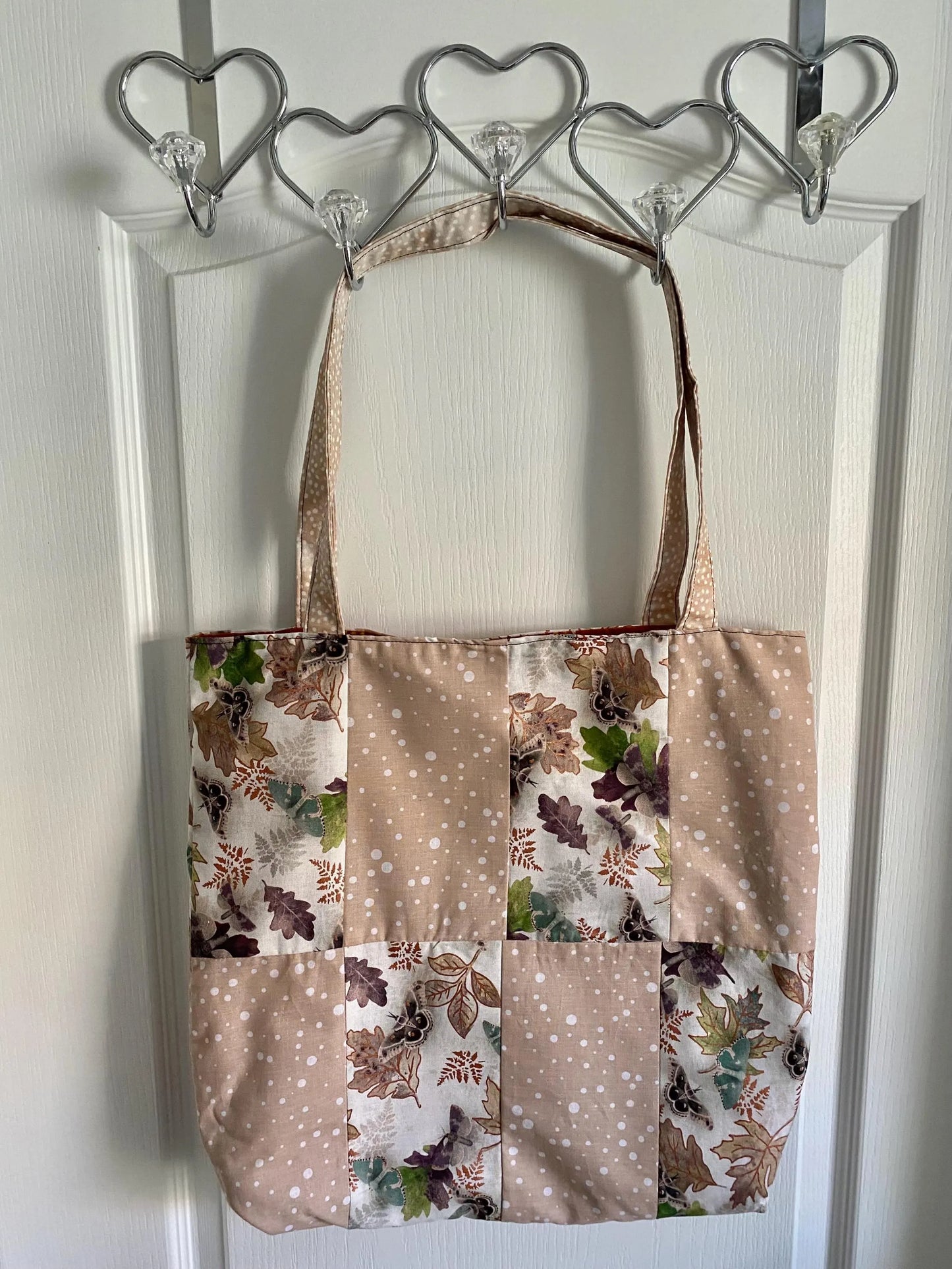 Handmade Reversible Lined Large Size Tote Bag with Falling Leaves