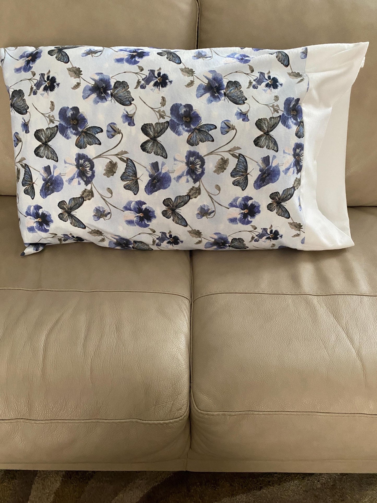 Handmade Standard/Queen Size Flannel Pillowcase Butterfly & Floral