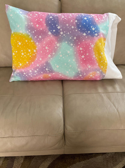 Handmade Standard/Queen Size Flannel Pillowcase Stars On Tie Dye