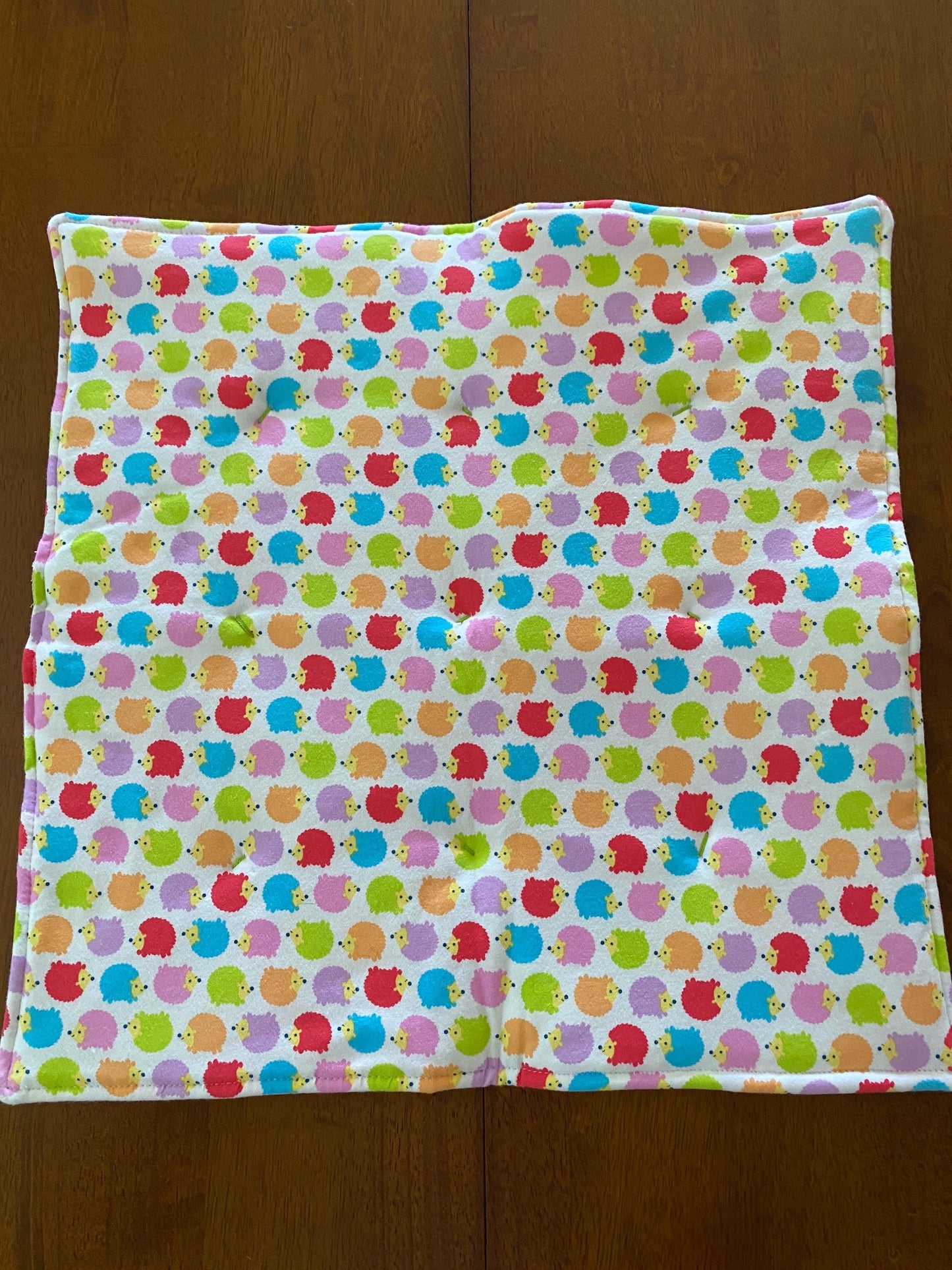 Handmade Baby Doll Quilted Blanket with Colorful Flowers and Pink Blocks