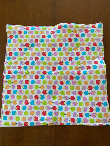 Handmade Baby Doll Quilted Blanket with Colorful Flowers and Pink Blocks