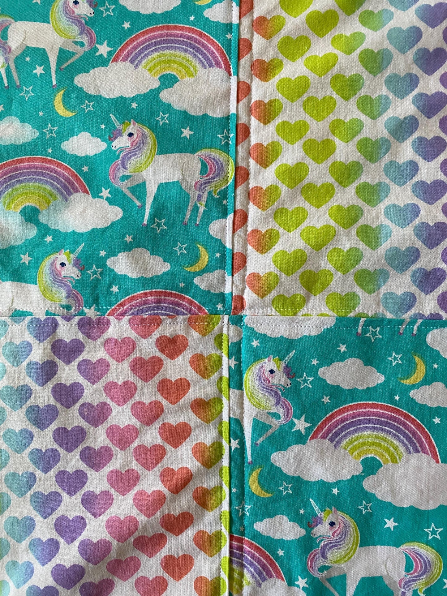 Handmade Baby Doll Quilted Blanket with Unicorns and Hearts