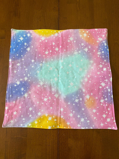 Handmade Baby Doll Quilted Blanket with Colorful Blocks and Blue Rows