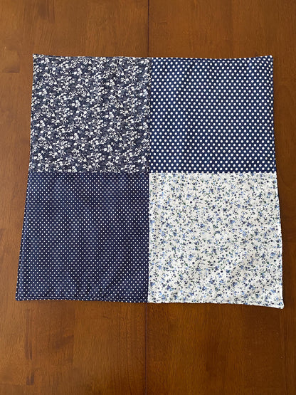 Handmade Baby Doll Quilted Blanket with Polka Dots and Flower Blocks Navy
