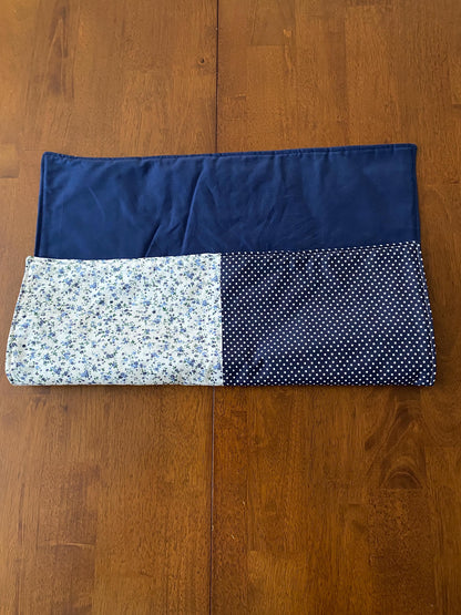 Handmade Baby Doll Quilted Blanket with Polka Dots and Flower Blocks Navy