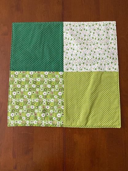 Handmade Baby Doll Quilted Blanket with Polka Dots and Flower Blocks Green