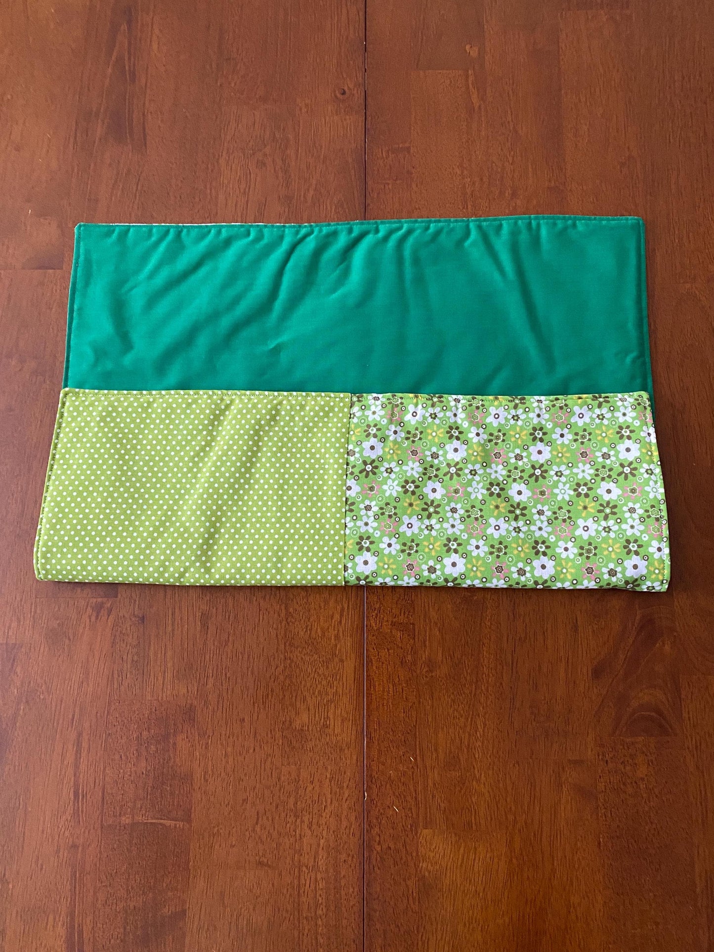 Handmade Baby Doll Quilted Blanket with Polka Dots and Flower Blocks Green