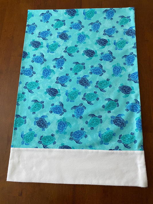 Handmade Standard/Queen Size Flannel Pillowcase Swimming Turtles