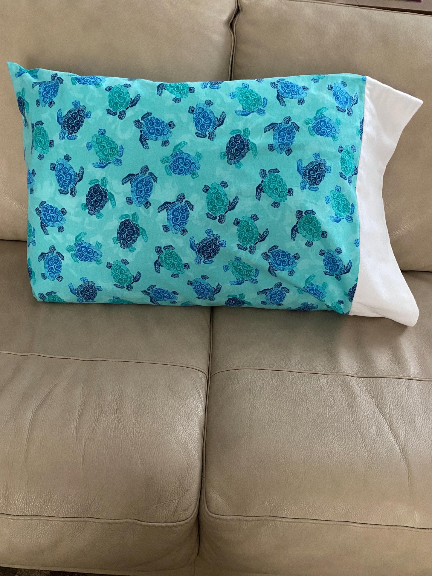 Handmade Standard/Queen Size Flannel Pillowcase Swimming Turtles