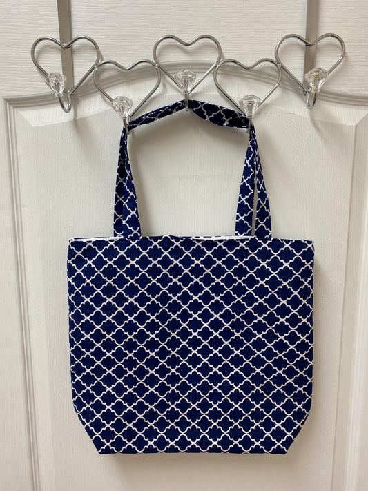 Handmade Lined Large Size Navy and White Designs Reversible Tote Bag