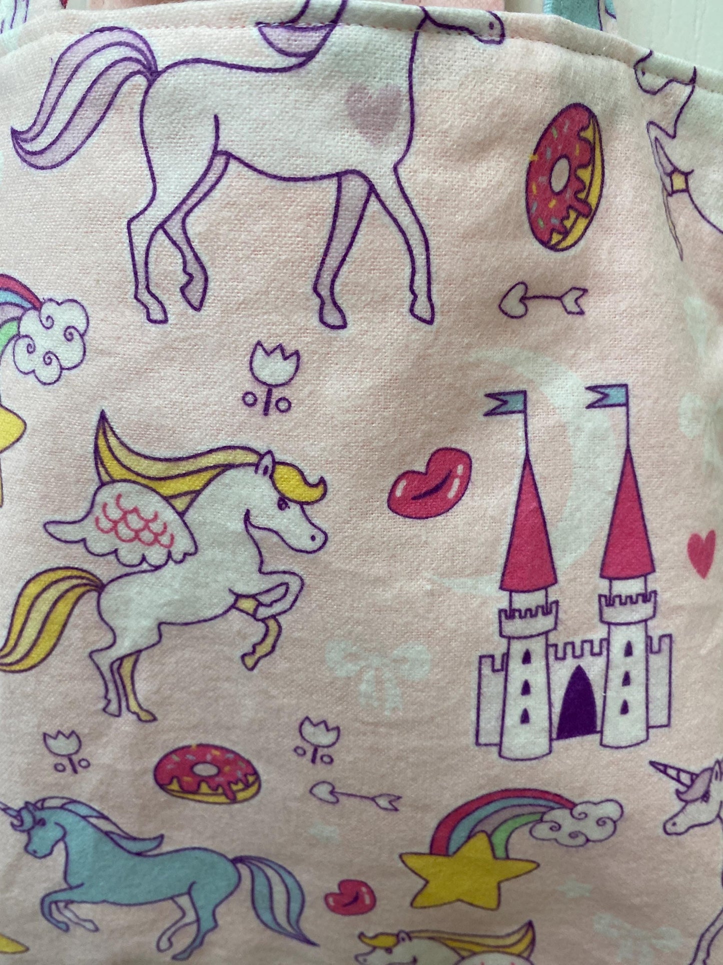 Handmade Lined Child Unicorns Reversible Tote Bag Pink Lining