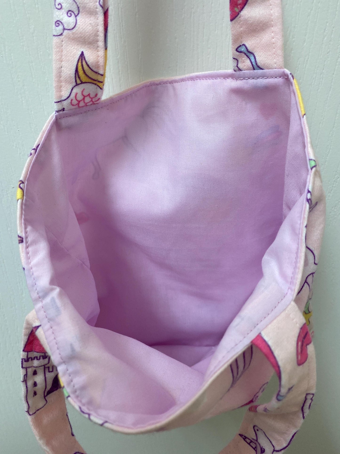 Handmade Lined Child Unicorns Reversible Tote Bag Lt Lavender Lining