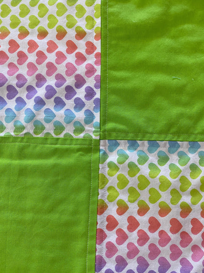 Handmade Baby Doll Quilted Blanket with Colorful Hearts and Minky Back