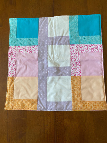 Handmade Baby Doll Quilted Blanket with Colorful Blocks and Purple Rows