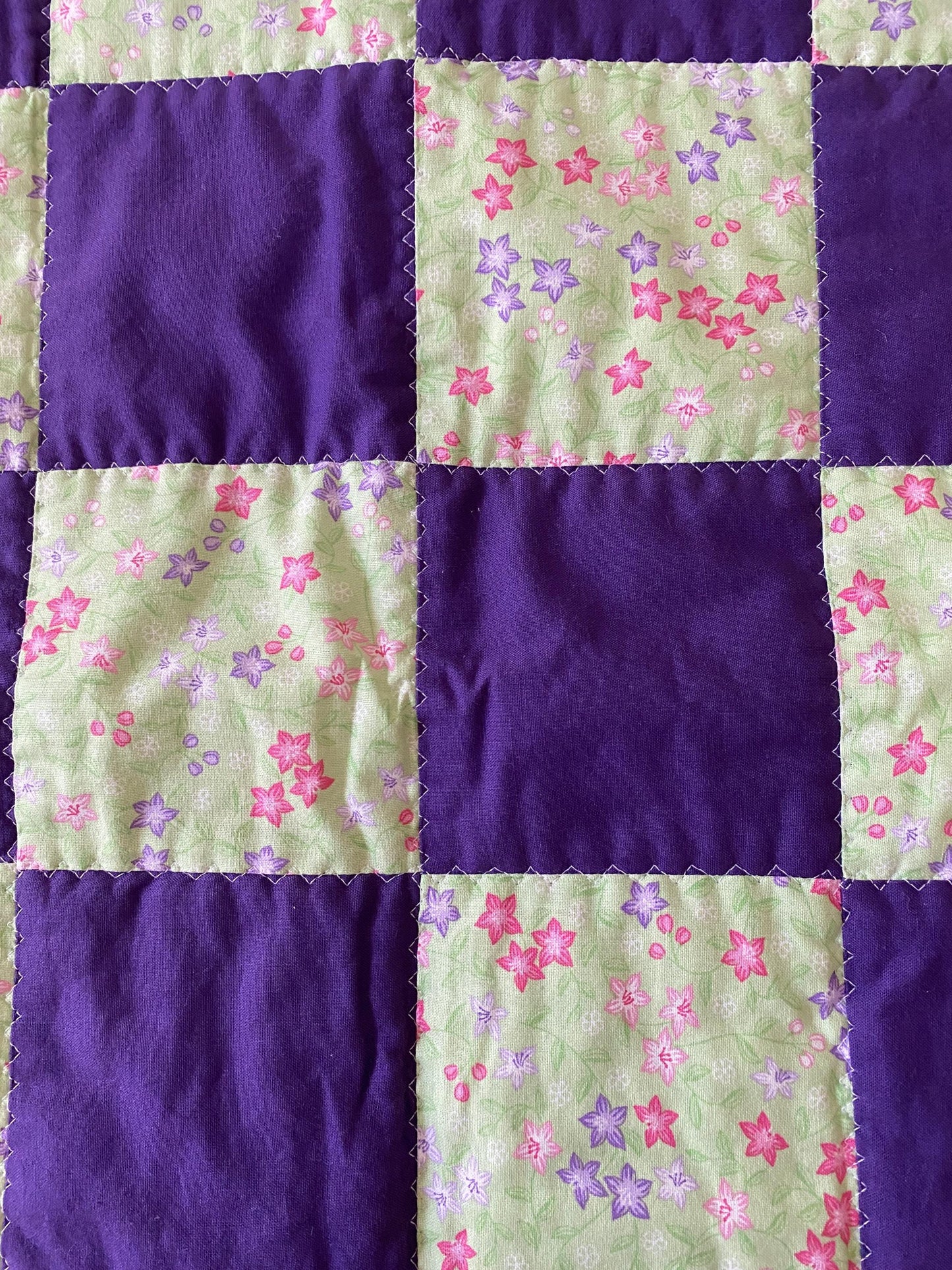 Handmade Baby Doll Quilted Blanket with Colorful Blocks and Flowers