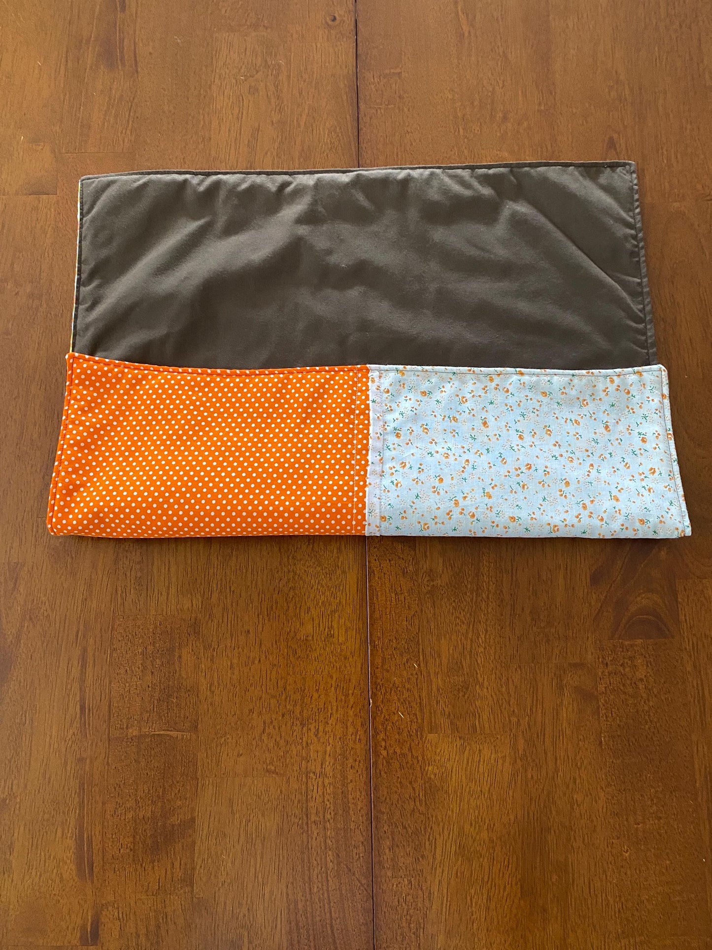 Handmade Baby Doll Quilted Blanket with Polka Dots and Flower Blocks Yellow Orange