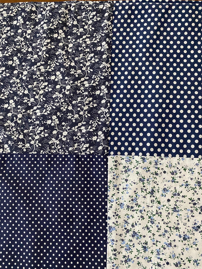 Handmade Baby Doll Quilted Blanket with Polka Dots and Flower Blocks Navy