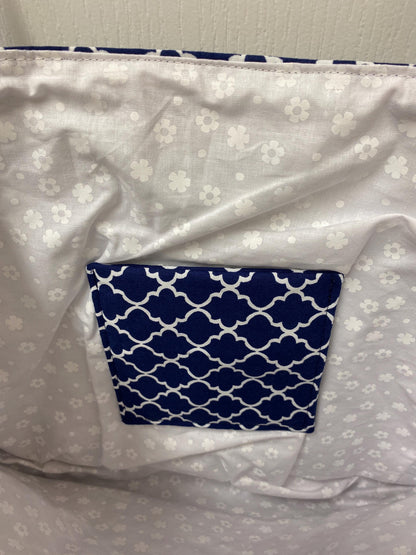 Handmade Lined Large Size Navy and White Designs Reversible Tote Bag