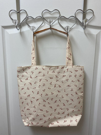 Handmade Lined Large Size Vines on Ivory Reversible Tote Bag