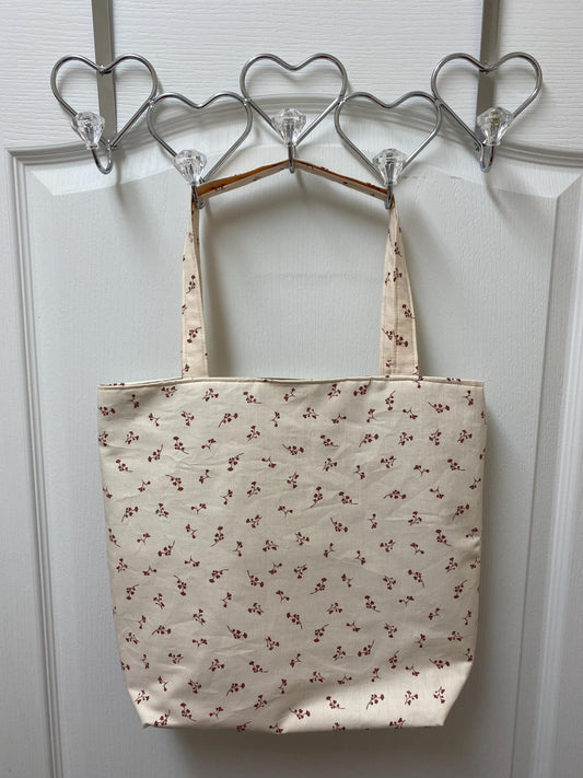 Handmade Lined Large Size Vines on Ivory Reversible Tote Bag