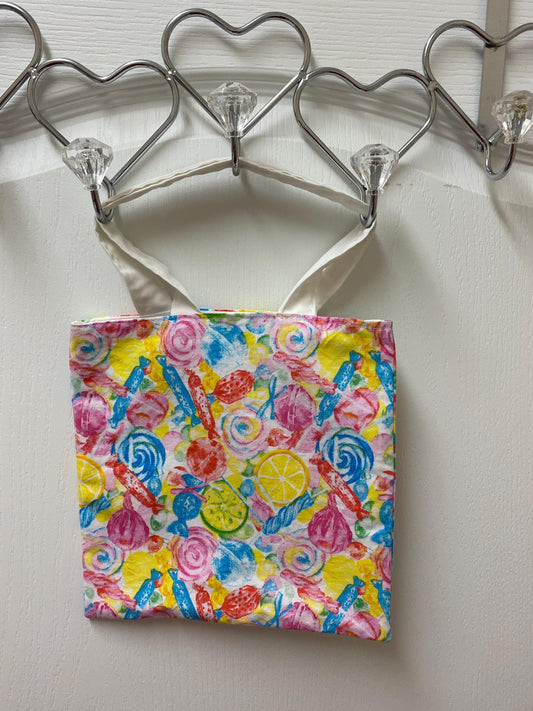 Handmade Lined Child Colorful Candy Reversible Tote Bag White Handles