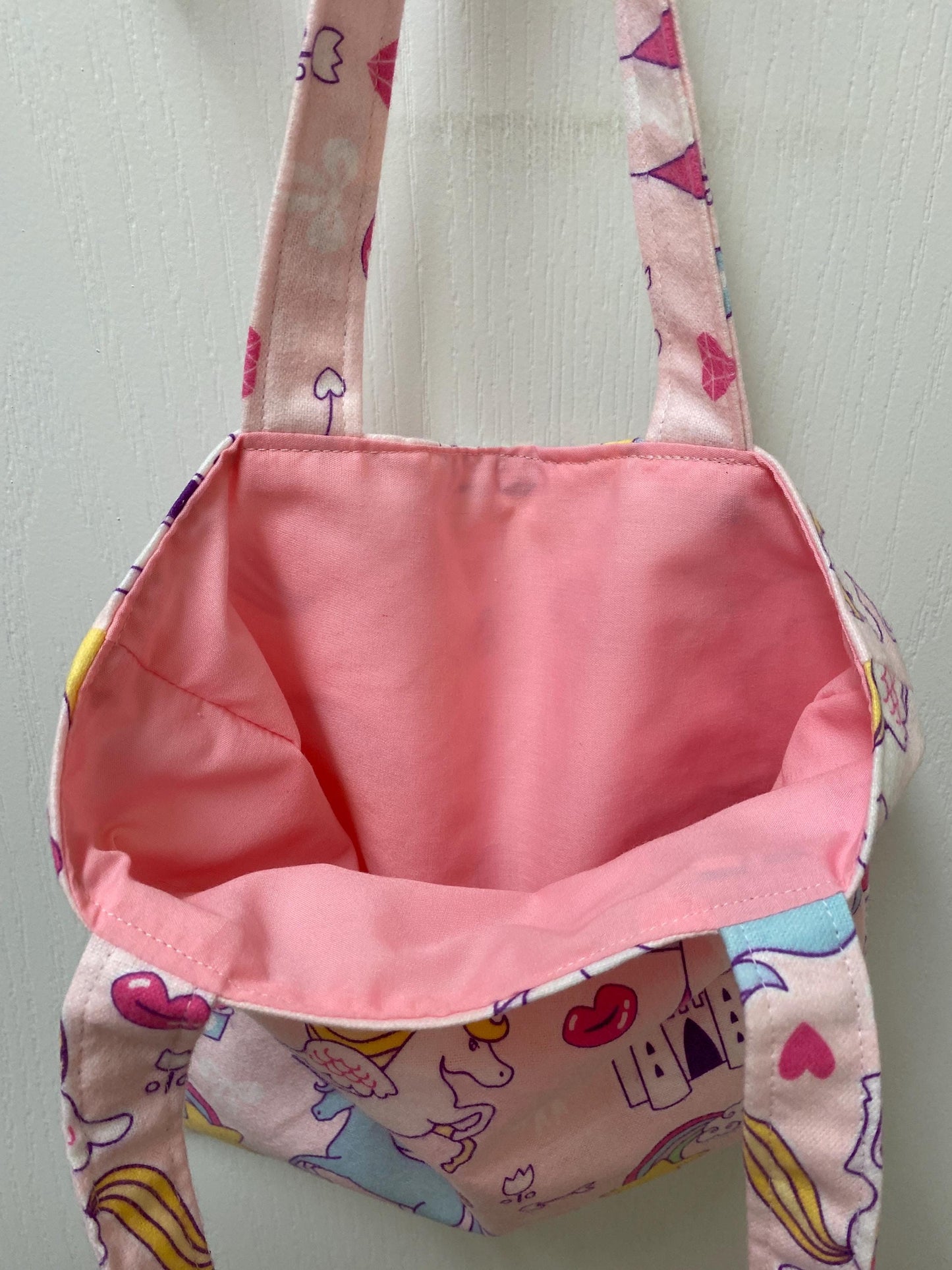 Handmade Lined Child Unicorns Reversible Tote Bag Pink Lining