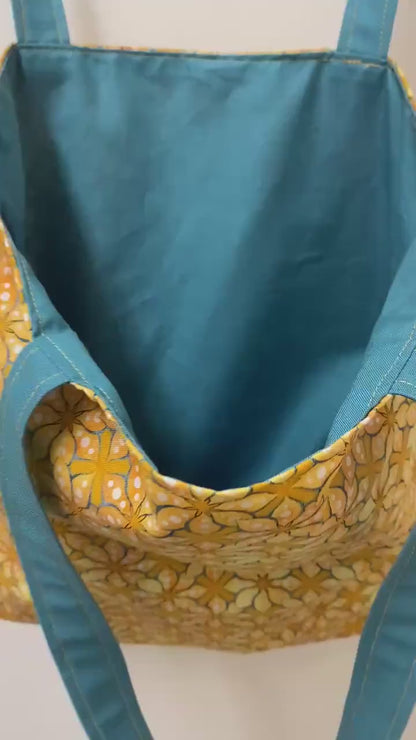 Handmade Reversible Large Tote Bag with Flowers