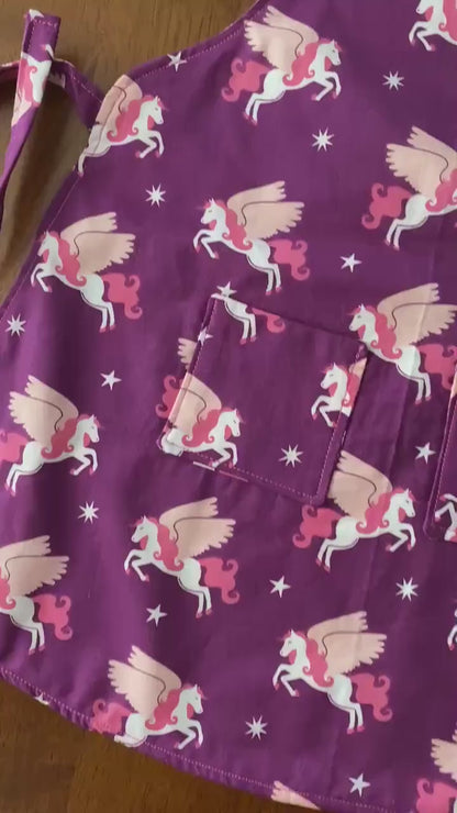 Reversible Child Apron with Pockets Featuring Pegasus