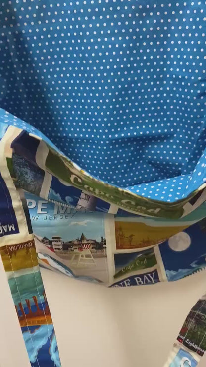 Handmade Reversible Large Tote Bag with Lighthouses
