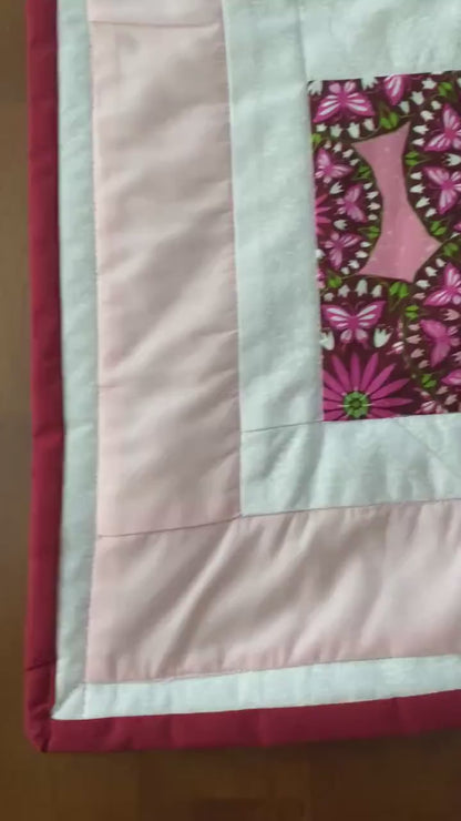 Pink Flowers and Butterfly's Lap Quilt