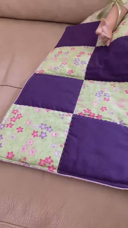 Handmade Baby Doll Quilted Blanket with Colorful Blocks and Flowers