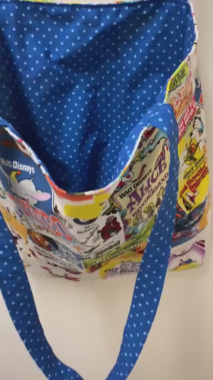 Handmade Reversible Large Tote Bag with Disney Movies