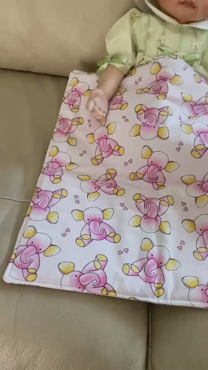 Handmade Baby Doll Quilted Blanket with Colorful Baby Elephants